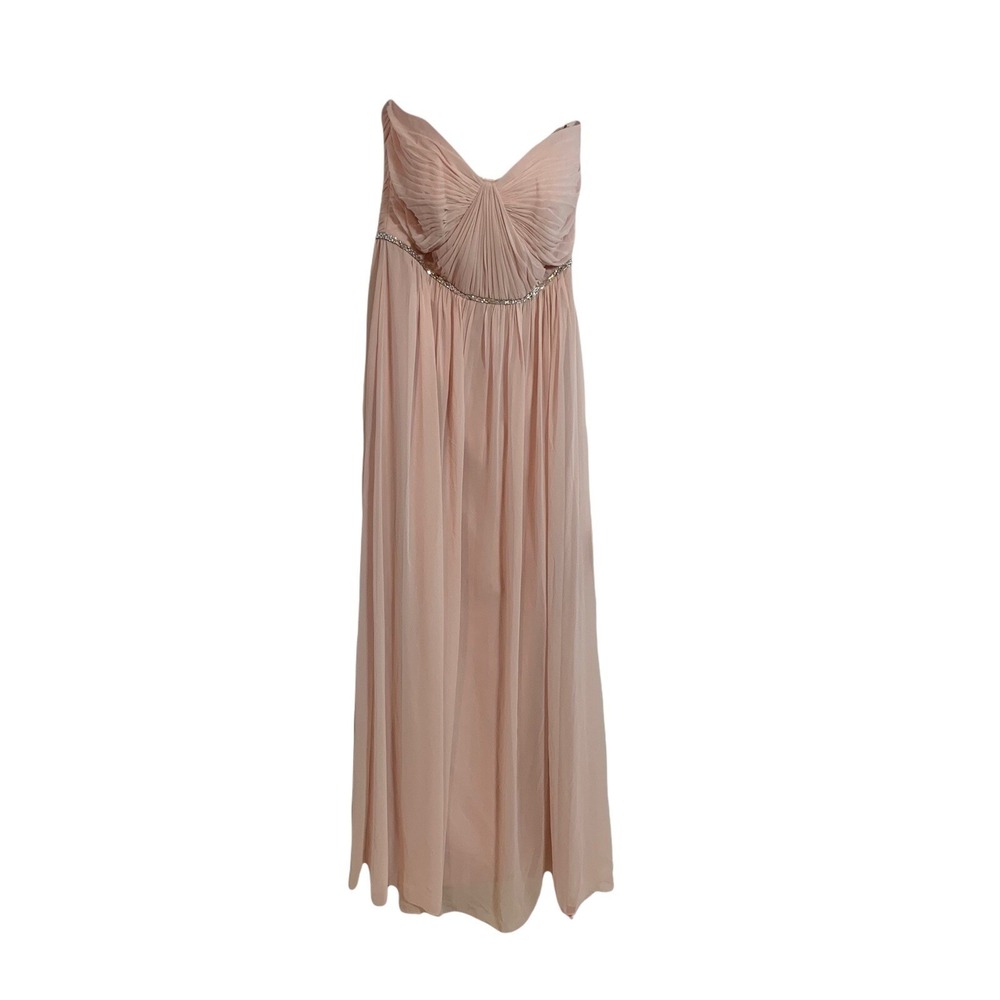 Jenny Packham Bridesmaid Dress Formal Prom Pink Rhinestone Strapless Chiffon‎ 8